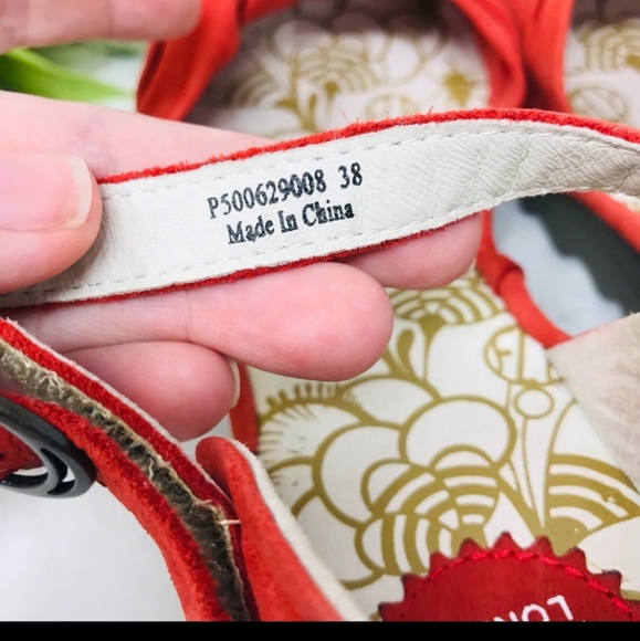 Fly London Wedge Sandal Bow Detail Ankle Strap Lug Sole Orange Suede, 7 - 7.5 US - Picture 2 of 4